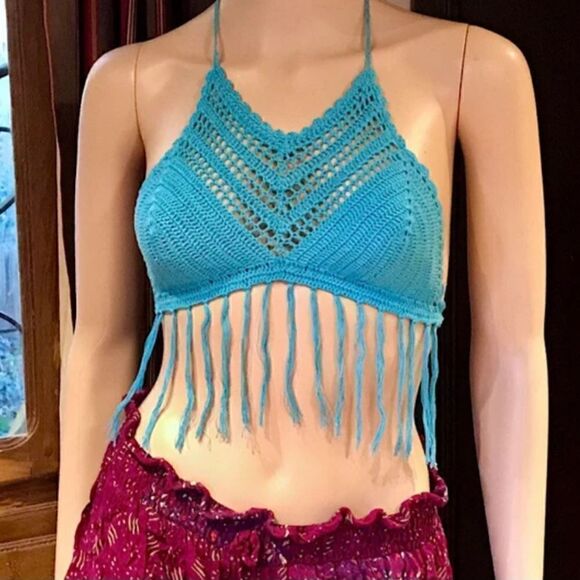 Bohemian Crocheted Cropped Top - Picture 1 of 5